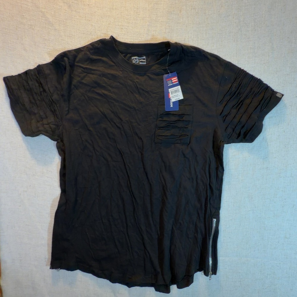 Phat Farm T-Shirt Pintuck Pleated Black Men's Size Medium